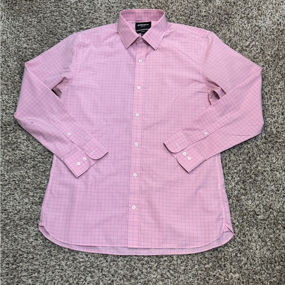 Bonobos Men’s Tailored Fit Wrinkle Free Window Pane Dress Shirt Size 16½ - 35